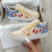 Custom AJ 1s Shoes Red White Striped Swoosh Baby Blue Yellow Red
