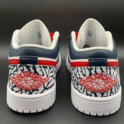 Custom AJ 1s Shoes Red with Navy Crackle Pattern