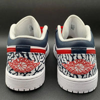 Custom AJ 1s Shoes Red with Navy Crackle Pattern