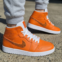 Custom AJ 1s Shoes Rhinestone Swoosh Orange White
