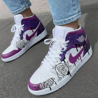 Custom AJ 1s Shoes Romantic Purple and White Roses Theme