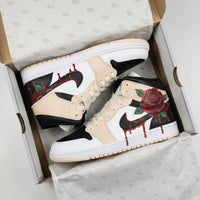 Custom AJ 1s Shoes Rose and Blood Pattern Beige Black