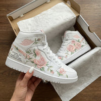 Custom AJ 1s Shoes Rose Pattern Baby Pink