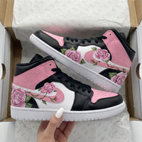 Custom AJ 1s Shoes Rose Pattern Black Pink