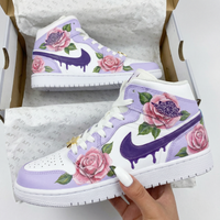 Custom AJ 1s Shoes Rose Pattern Lavender Pink