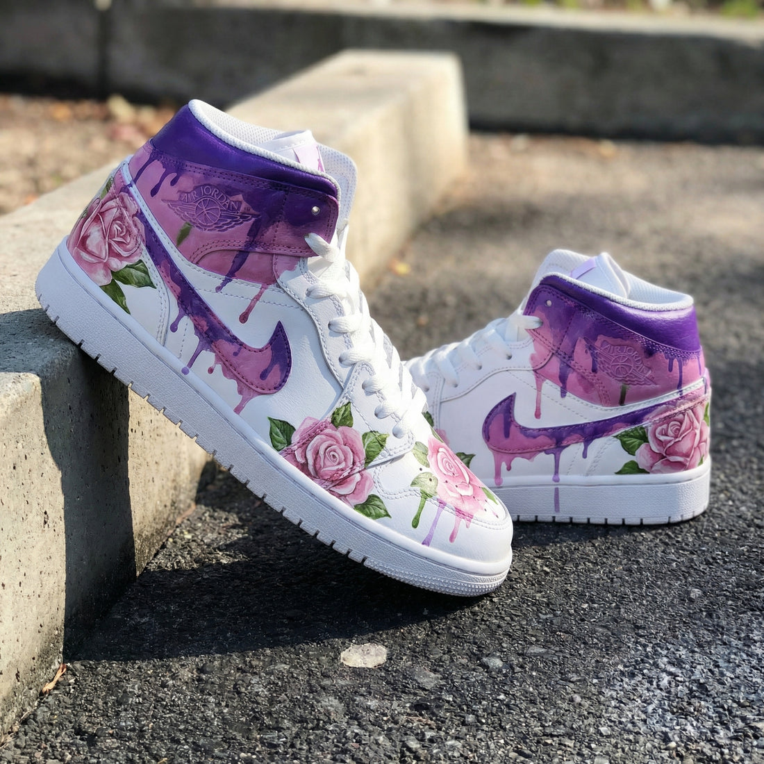 Custom AJ 1s Shoes Rose Pattern Purple Baby Pink