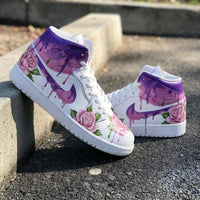 Custom AJ 1s Shoes Rose Pattern Purple Baby Pink
