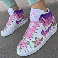 Custom AJ 1s Shoes Rose Pattern Purple Baby Pink