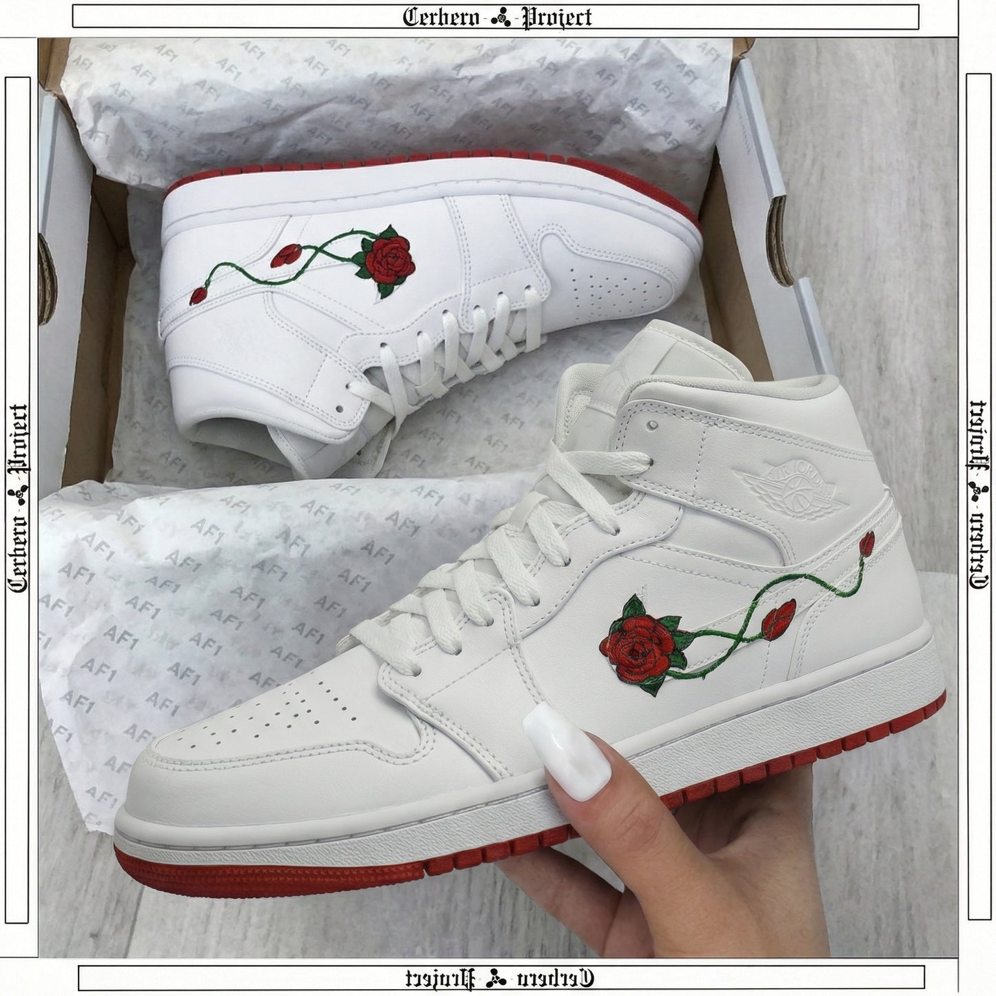 Custom AJ 1s Shoes Roses Green Vines Red Green