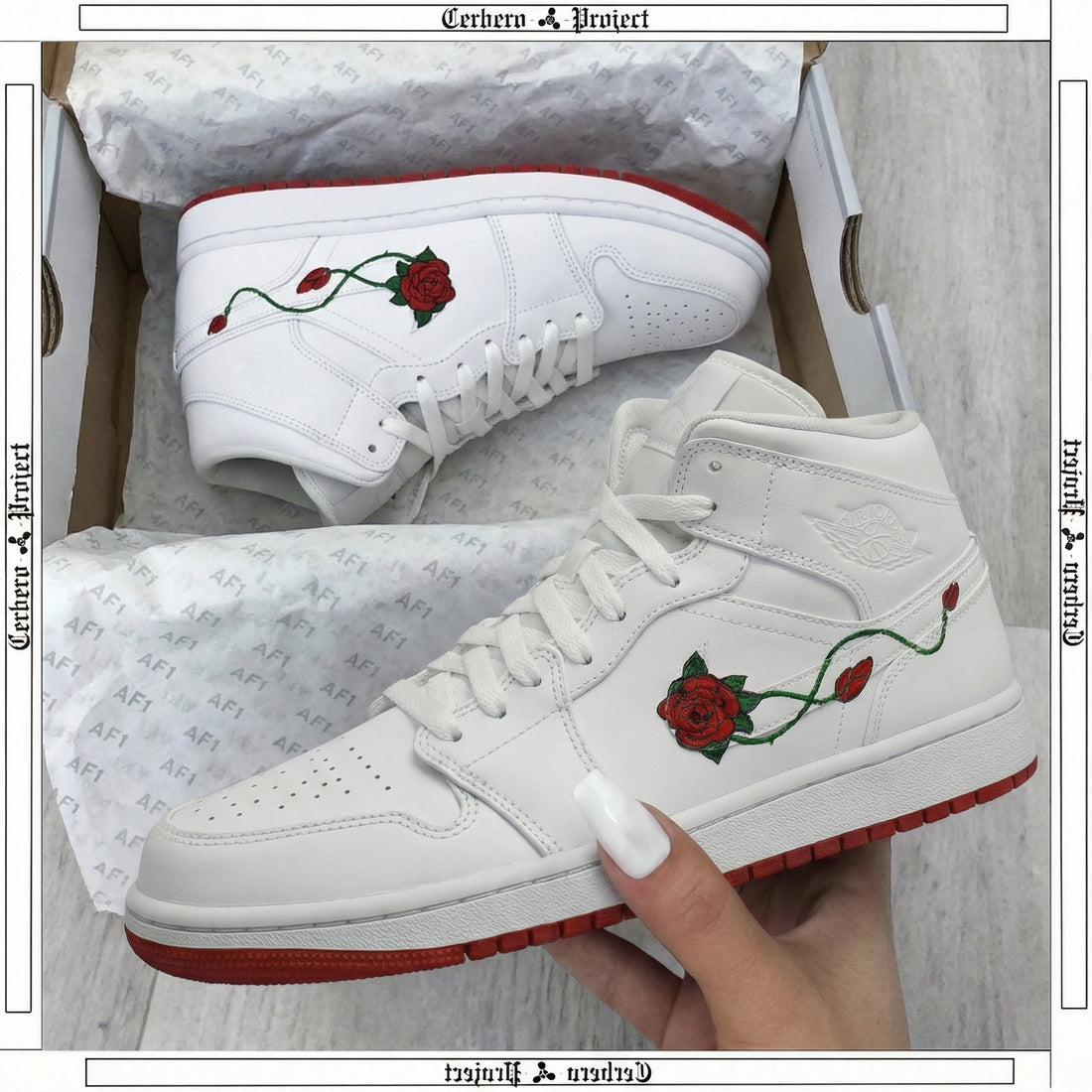Custom AJ 1s Shoes Roses Green Vines Red Green