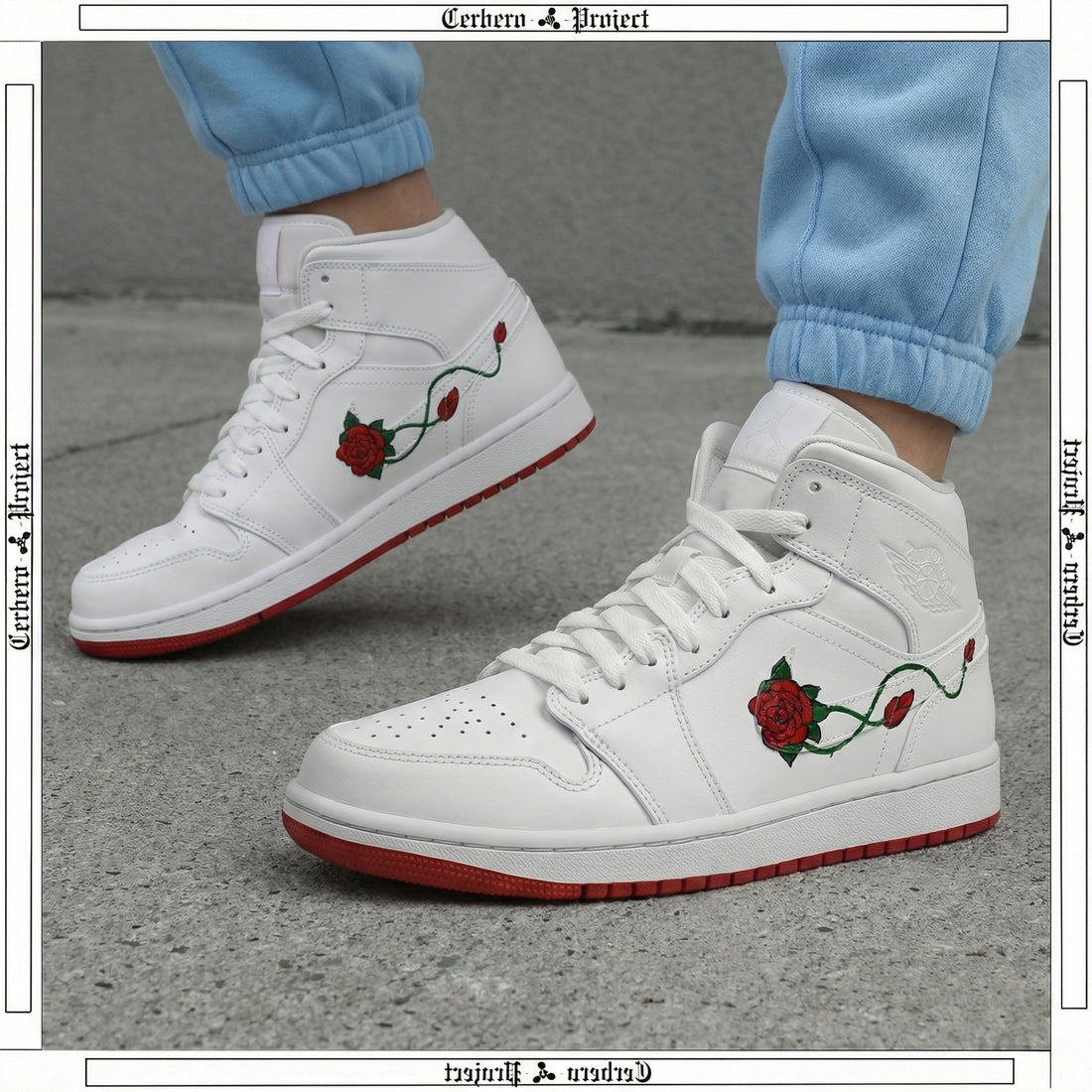Custom AJ 1s Shoes Roses Green Vines Red Green
