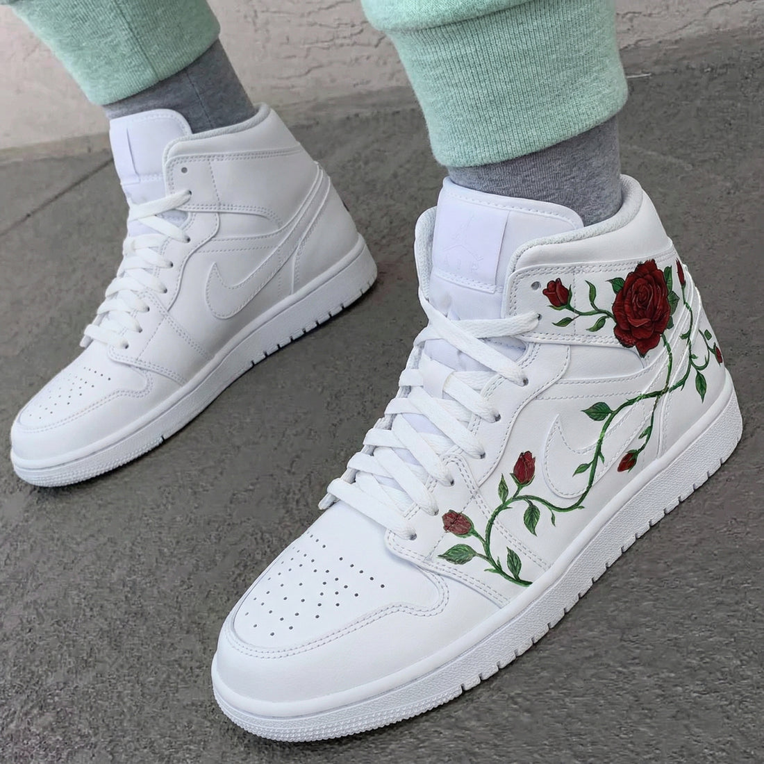 Custom AJ 1s Shoes Roses Red Green