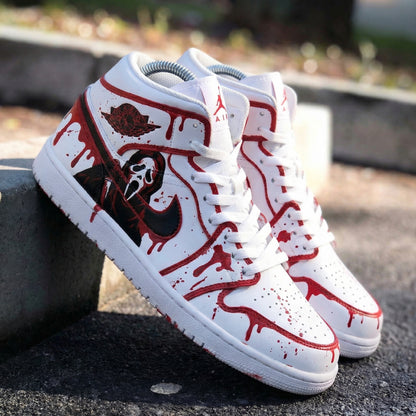 Custom AJ 1s Shoes Scream Ghost Theme Red Black