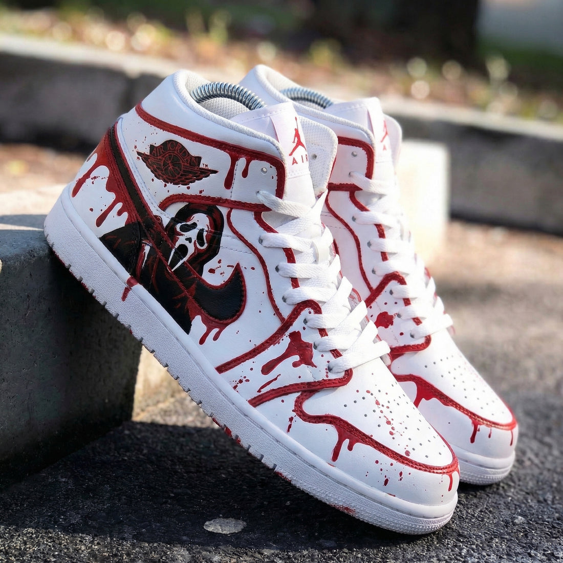 Custom AJ 1s Shoes Scream Ghost Theme Red Black