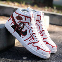 Custom AJ 1s Shoes Scream Ghost Theme Red Black