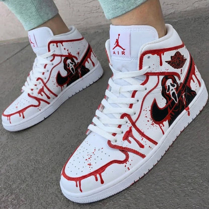 Custom AJ 1s Shoes Scream Ghost Theme Red Black