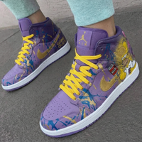 Custom AJ 1s Shoes Simpsons Design Purple Yellow