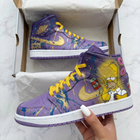 Custom AJ 1s Shoes Simpsons Design Purple Yellow
