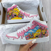 Custom AJ 1s Shoes Simpsons Pattern Baby Pink Blue