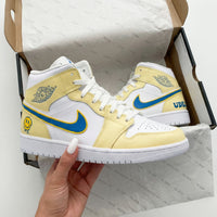 Custom AJ 1s Shoes Smiley Face Yellow Blue