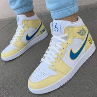 Custom AJ 1s Shoes Smiley Face Yellow Blue