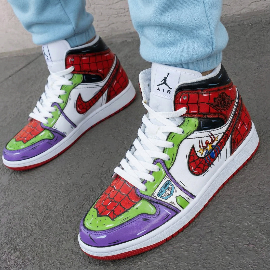 Custom AJ 1s Shoes Spider - Man Buzz Lightyear Red Green Purple