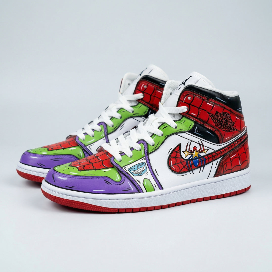 Custom AJ 1s Shoes Spider - Man Buzz Lightyear Red Green Purple