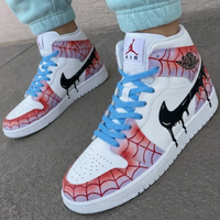 Custom AJ 1s Shoes Spider Web Pattern Blue and Black