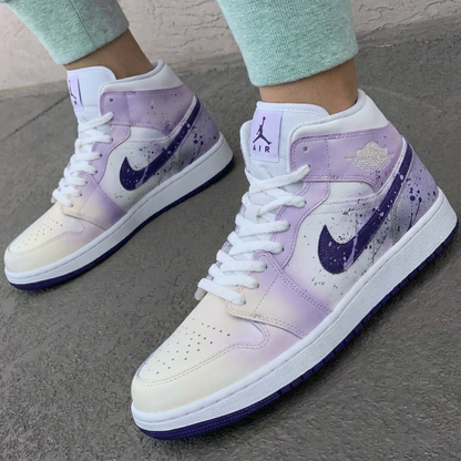 Custom AJ 1s Shoes Splash Pattern Baby Purple White