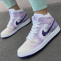 Custom AJ 1s Shoes Splash Pattern Baby Purple White