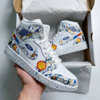 Custom AJ 1s Shoes Splash Pattern Blue Gold