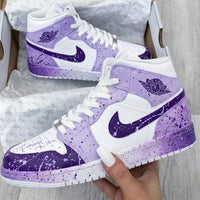 Custom AJ 1s Shoes Splatter Design White and Lilac