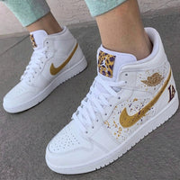 Custom AJ 1s Shoes Splatter LA Gold Purple