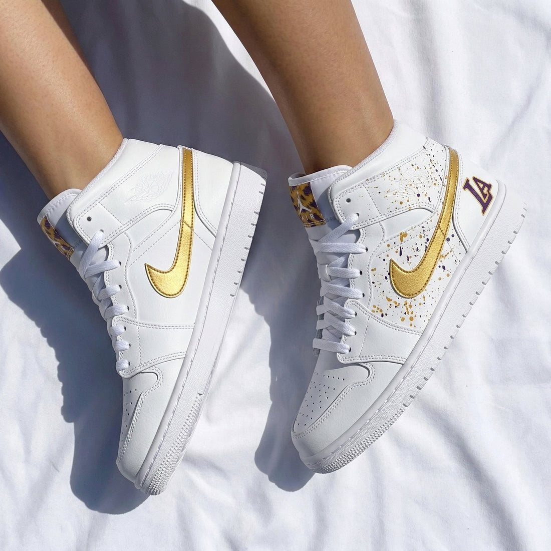 Custom AJ 1s Shoes Splatter LA Gold Purple