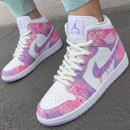 Custom AJ 1s Shoes Splatter Paint Baby Pink and Lavender