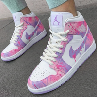 Custom AJ 1s Shoes Splatter Paint Baby Pink and Lavender