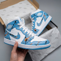 Custom AJ 1s Shoes Splatter Paint Dark Blue
