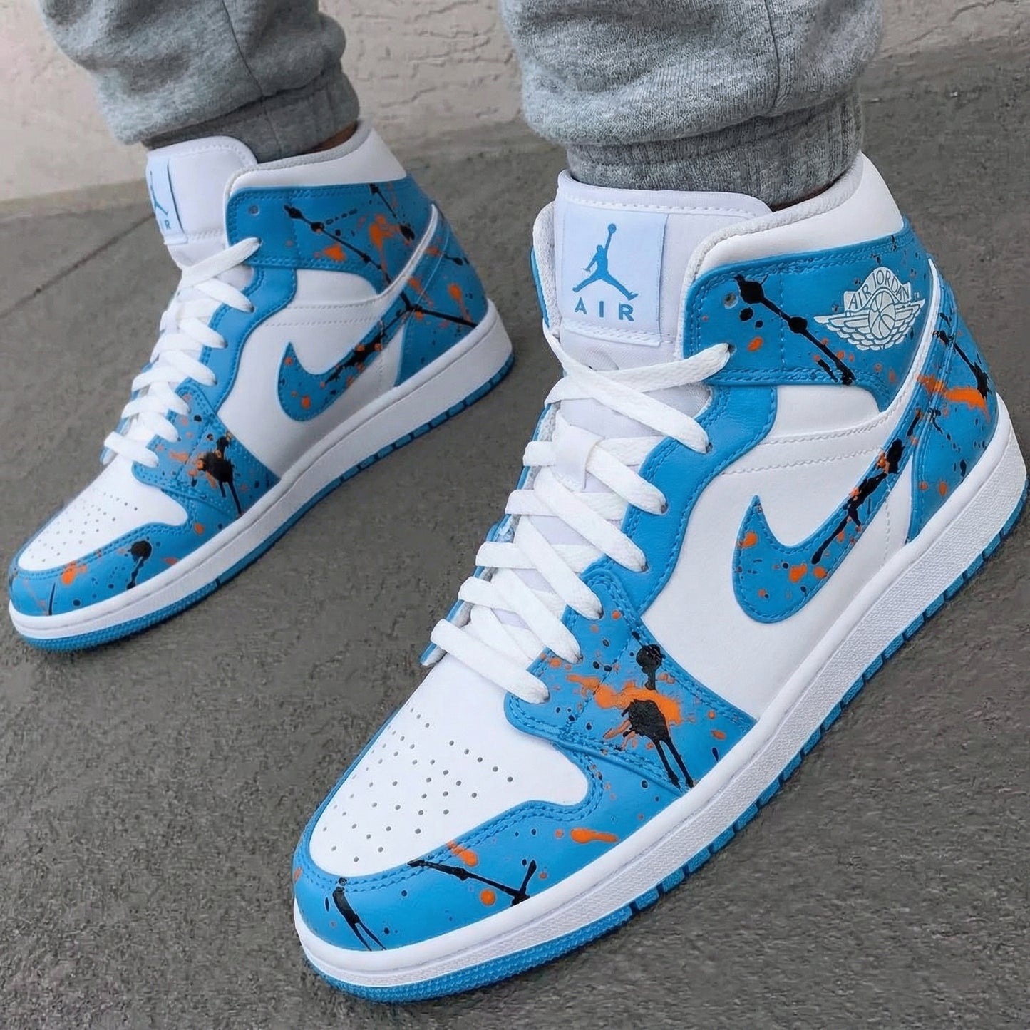 Custom AJ 1s Shoes Splatter Paint Dark Blue