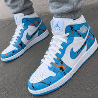 Custom AJ 1s Shoes Splatter Paint Dark Blue
