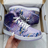 Custom AJ 1s Shoes Splatter Paint Design Baby Purple Blue Gold