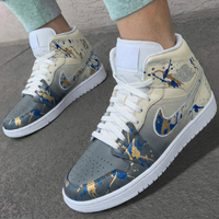Custom AJ 1s Shoes Splatter Paint Grey Beige