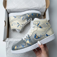 Custom AJ 1s Shoes Splatter Paint Grey Beige