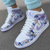 Custom AJ 1s Shoes Splatter Pattern Baby Purple Blue Gold