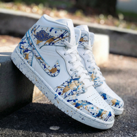 Custom AJ 1s Shoes Splatter Pattern Blue Gold