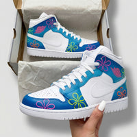 Custom AJ 1s Shoes SpongeBob Flowers Blue Pink Yellow Orange