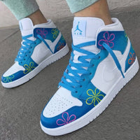 Custom AJ 1s Shoes SpongeBob Flowers Blue Pink Yellow Orange