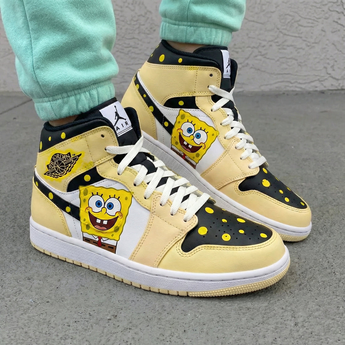 Custom AJ 1s Shoes SpongeBob SquarePants Design Yellow Black