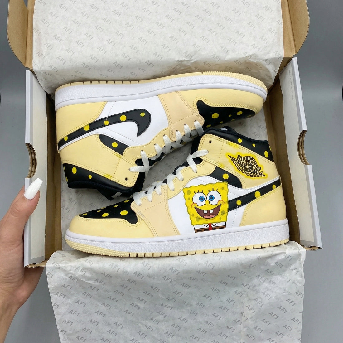 Custom AJ 1s Shoes SpongeBob SquarePants Design Yellow Black