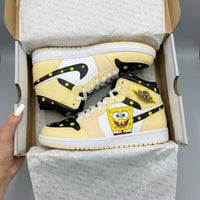 Custom AJ 1s Shoes SpongeBob SquarePants Design Yellow Black