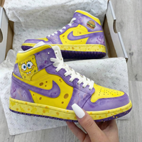 Custom AJ 1s Shoes SpongeBob SquarePants Design Yellow Purple
